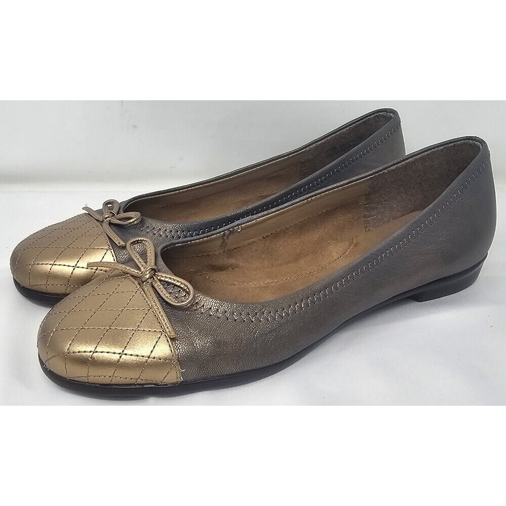 Aerosoles Beckon Metallic Blue & Gold Bow Leather Flats Women US 9.5M Cap Toe